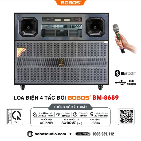 LOA ĐIỆN KARAOKE 4 TẤC ĐÔI BOBOS BR-3900S (2024) - BH 12 tháng